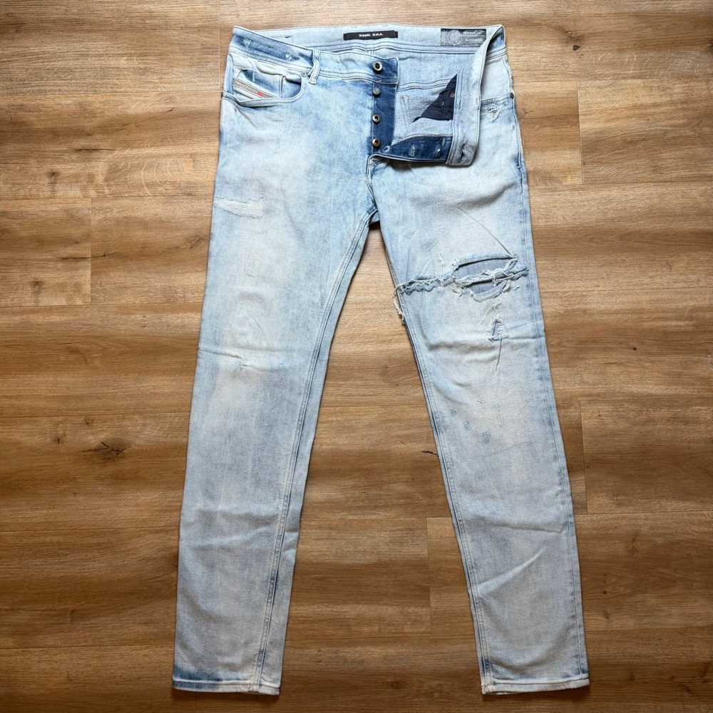 Diesel Sleenker Jeans Mens 36x32 DNA Light Wash Slim Skinny Distressed 084DK